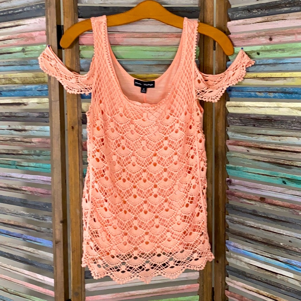 Mason + Mackenzie blush peach crochet tank